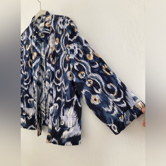 Chico’s Linen Boho Lagenlook Open Front Jacket Art to Wear Watercolor XL/16 - Picture 2 of 9
